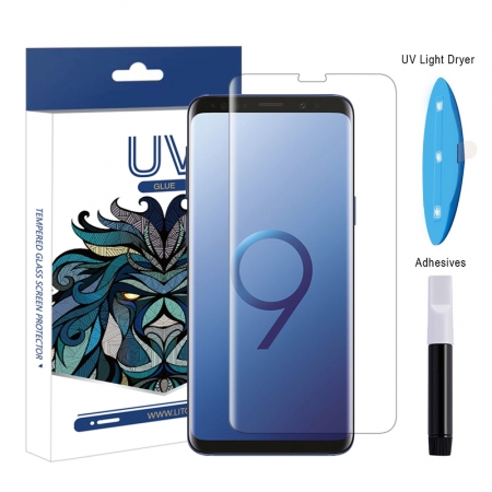 Samsung Galaxy S9 UV Light Liquid Glue cubierta de protector de pantalla de vidrio templado de vidrio 