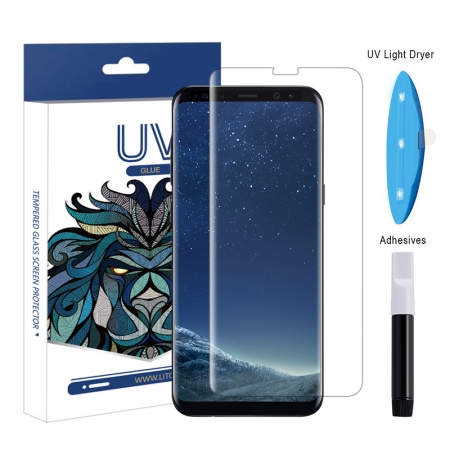 Samsung Galaxy S8 Plus Protector de pantalla de cristal templado y totalmente adhesivo de luz ultravioleta 