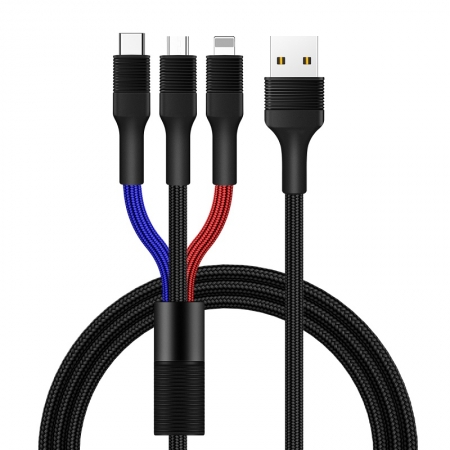 Cable multifunción de diseño 3 en 1 Cable de carga USB duradero y flexible 