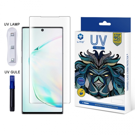 Completo UV Pegamento Curvo huella digital compatible de vidrio templado para Samsung Note 10+