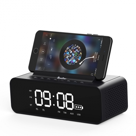 OneDer V06 Reloj despertador doble multifuncional Pantalla LED Altavoz inalámbrico Bluetooth 
