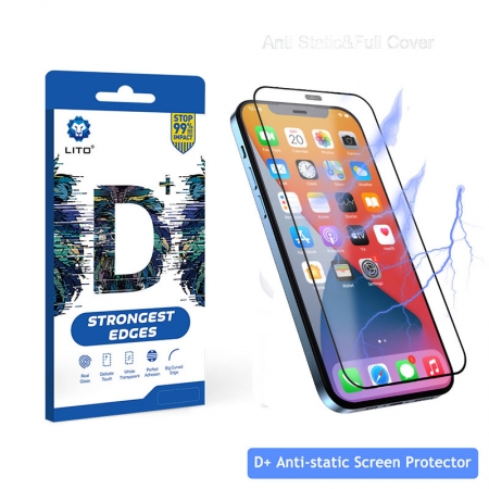Venta al por mayor LITO D + Antiestático a prueba de polvo Pegamento completo Protector de pantalla de vidrio templado para iPhone
 