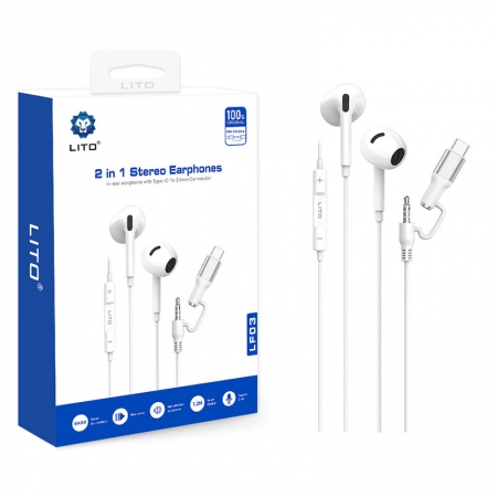 Auriculares con cable LITO LF03 2 en 1 Tipo C a 3,5 mm para teléfonos móviles 