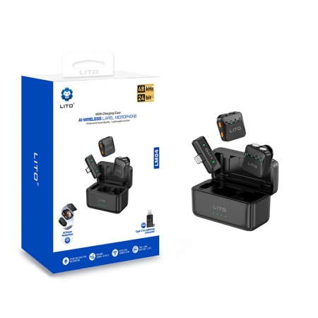 Micrófono de solapa inalámbrico insignia LITO LM04 con reducción de ruido IA y sonido nítido 