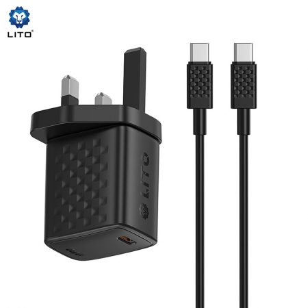Cargador rápido LITO LC14 GaN PD de 20 W con puerto USB-C y enchufe del Reino Unido 