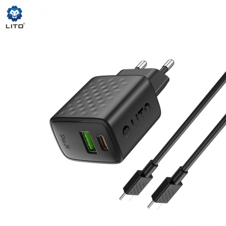 Cargador rápido LITO LC15 GaN de 20 W con doble puerto USB-C y USB-A 