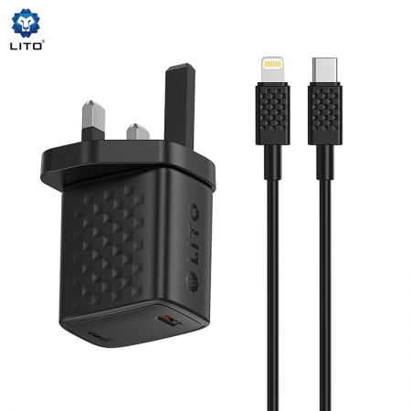 Cargador rápido LITO LC14 GaN PD de 20 W con puerto USB-C y enchufe del Reino Unido 