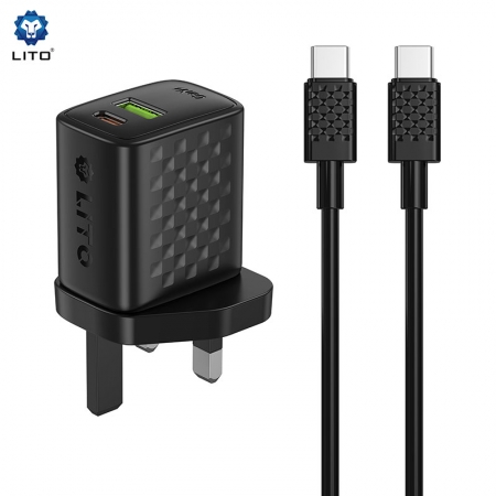 Cargador rápido LITO LC16 GaN 20W con USB-C y USB-A 