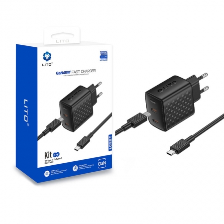 Cargador rápido LITO LC22 45W de doble USB-C GaN para enchufe europeo 
