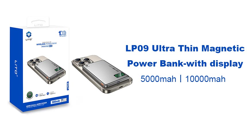 LITO LP09 - Banco de energía magnético ultrafino con pantalla: inteligente, delgado y confiable