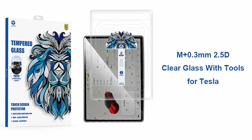Protector de pantalla de vidrio transparente LITO M+ de 0,3 mm 2,5D con aplicador para Tesla Model 3 Model Y