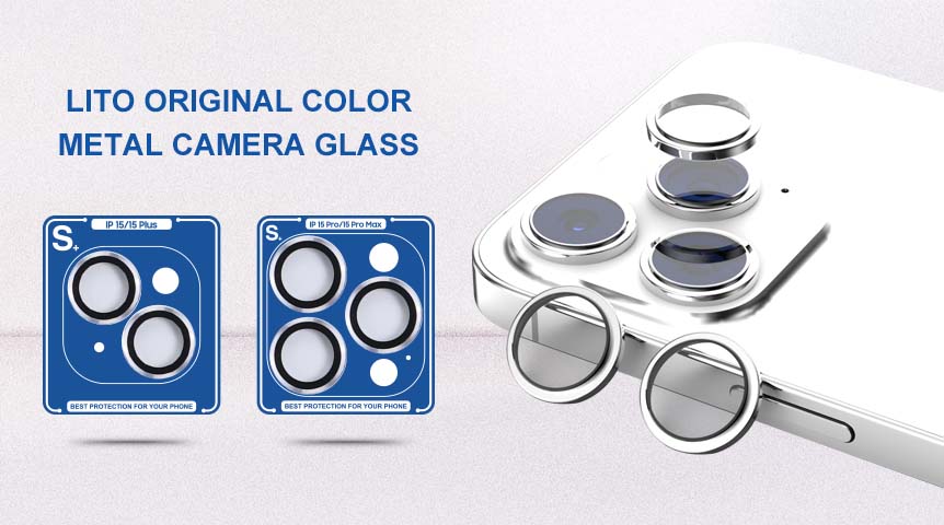 Protector de lente de cámara color original Lito con aplicador para serie iphone 15