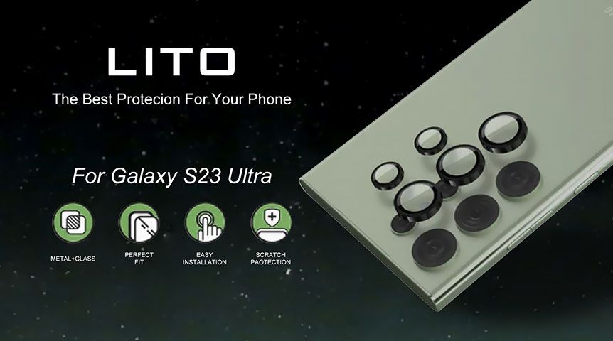 Protector de lente de cámara de metal Lito S+ para Samsung Galaxy S23 Ultra con kit de instalación fácil