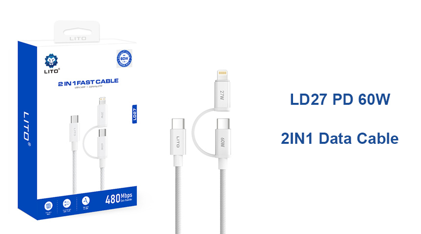 Cable de carga rápida 2 en 1 LITO LD27 de 60 W para USB C y Lightning
