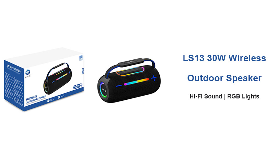 Altavoz inalámbrico para exteriores LITO LS13 de 30 W con luces RGB y graves profundos.