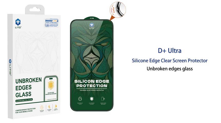 LITO D+ Ultra Unbreakabile Protector de pantalla de vidrio templado transparente con borde de silicona