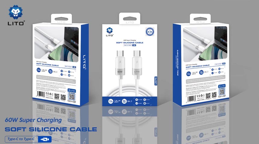 Cable de carga de silicona Lito LD07 para iPhone Samsung Tablet